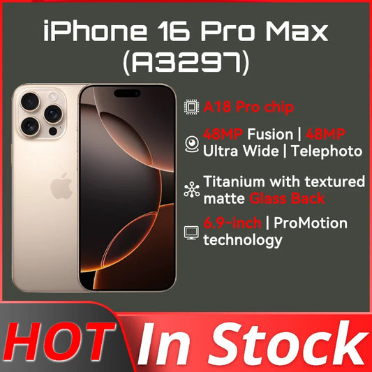 Brand New Apple iPhone 16 Pro Max（A3297）6.9" 20W IP68 256/512GB/1TB 120Hz‌ 48MP Dual SIM 4676mAh iOS 18 (Chinese version)